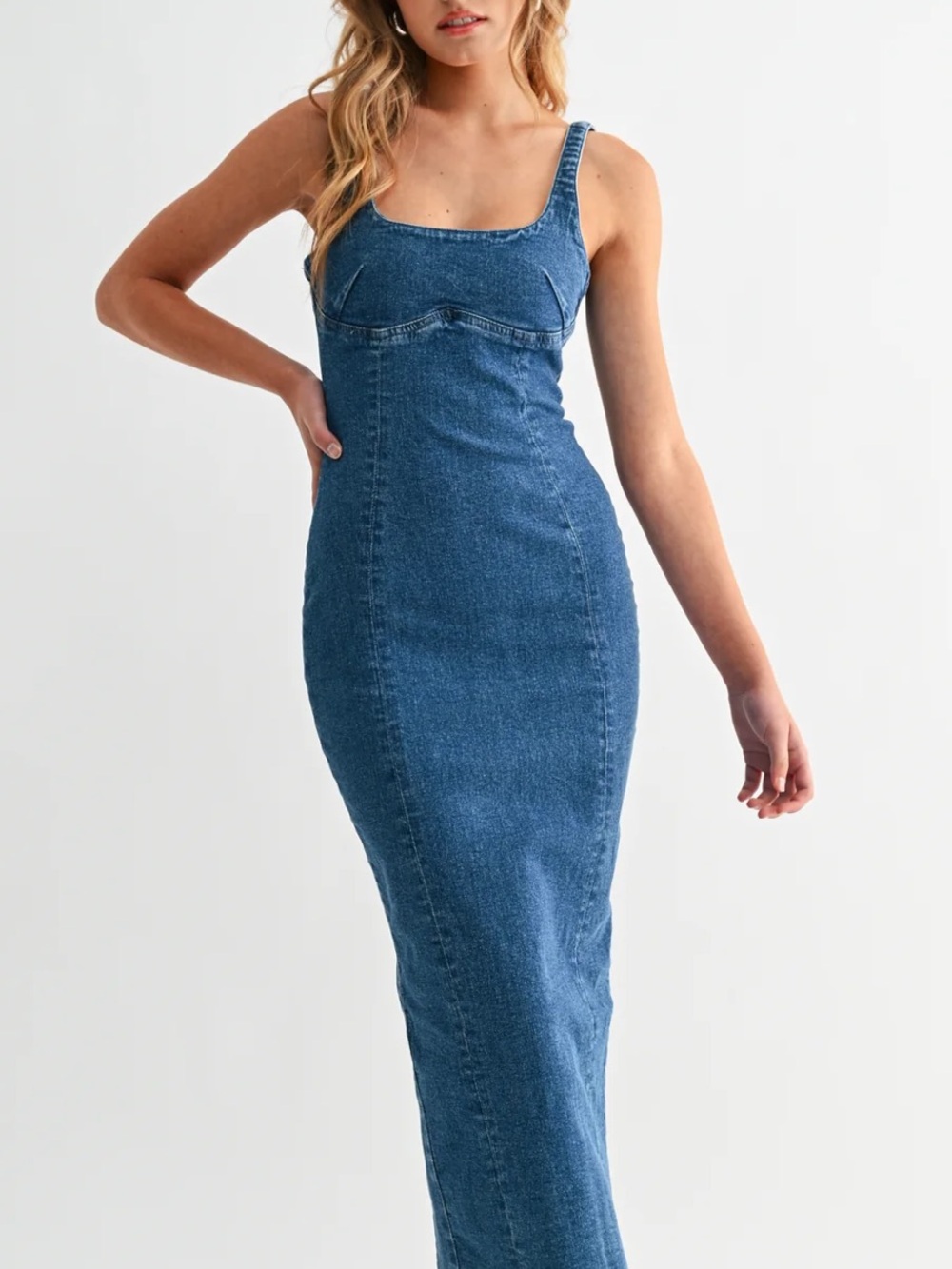refuge Blue Denim Midi Slip Dress
